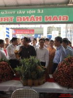 Phó Thủ tướng Vũ Đức Đam thăm gian hàng của thị xã Chí Linh tại lễ hội vải thiều Thanh Hà - Hải Dương năm 2018  